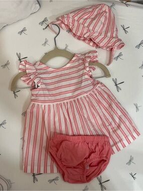 Carter's Pink and White Striped Dress Set with Bonnet and Bloomers